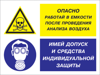 Кз 90 опасно - работай в емкости после проведения анализа воздуха. имей допуск и средства индивидуальной защиты. (пластик, 400х300 мм) - Знаки безопасности - Комбинированные знаки безопасности - ohrana.inoy.org