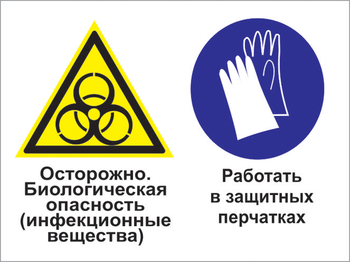 Кз 73 осторожно - биологическая опасность (инфекционные вещества). работать в защитных перчатках. (пленка, 400х300 мм) - Знаки безопасности - Комбинированные знаки безопасности - ohrana.inoy.org