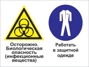 Кз 72 осторожно - биологическая опасность (инфекционные вещества). работать в защитной одежде. (пленка, 400х300 мм) - Знаки безопасности - Комбинированные знаки безопасности - ohrana.inoy.org